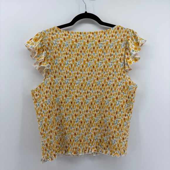 Old Navy Womens XL Smocked Square Neck Flutter Sleeve Crop Top Yellow Floral - Picture 2 of 6